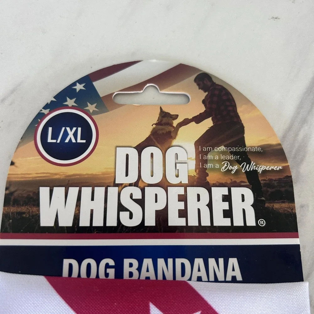Dog Bandana Dog Whisperer Patriotic Flag Americana Sz L/XL Red White Blue BxW‎